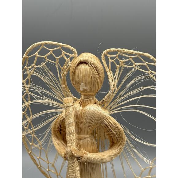 Vintage Straw Raffia Angel Tree Topper 12” Handmade Woven Wings Rustic Nativity - Picture 6 of 7